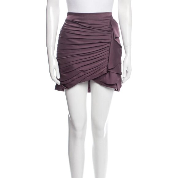 NWT | Ramy Brook Toni Mini Skirt Raisin‎ Eggplant Shirred Asymmetrical - $325 - Picture 1 of 8